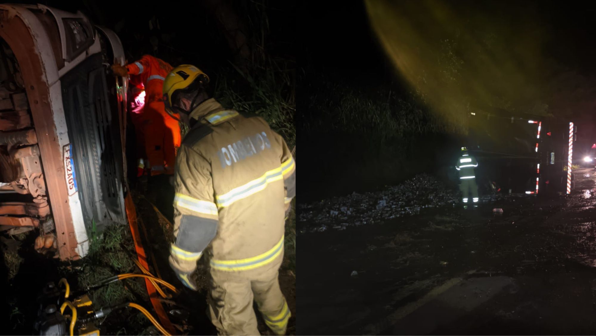 MG: carreta carregada com cervejas tomba, e motorista fica preso às ferragens na BR-153
