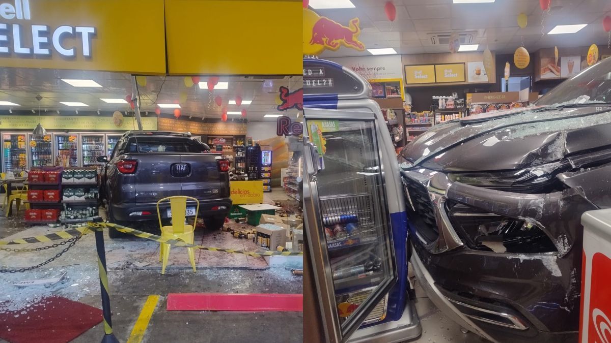 Motorista perde o controle do carro e destrói loja de conveniência de posto no Buritis, em BH