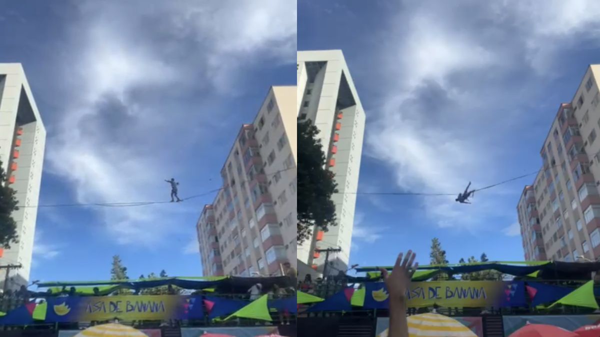 Vídeo: homem faz slackline na altura do 5º andar em cima de bloco no Carnaval de BH