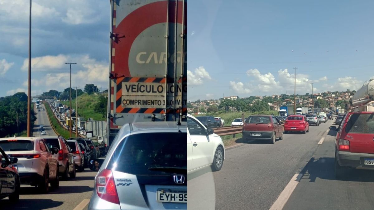 Acidente entre dois carros causa congestionamento na BR-381 em Betim