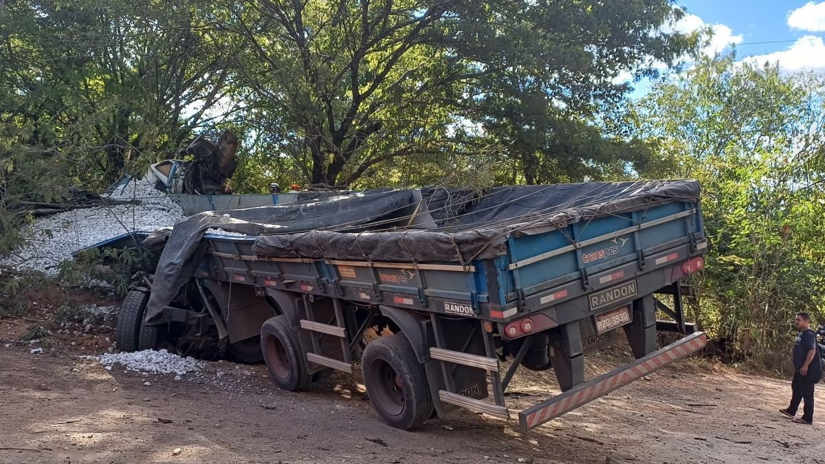 Homem morre após caminhão sair da pista da BR-251 e bater em árvore no Norte de Minas