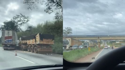 Vídeo: acidente entre carretas causa 18 km de congestionamento na BR-040 na Grande BH