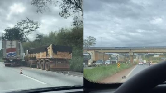 Vídeo: acidente entre carretas causa 18 km de congestionamento na BR-040 na Grande BH