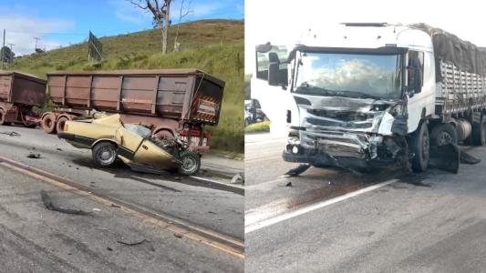 Grave acidente entre carro e caminhão na BR-040 mobiliza bombeiros em Minas