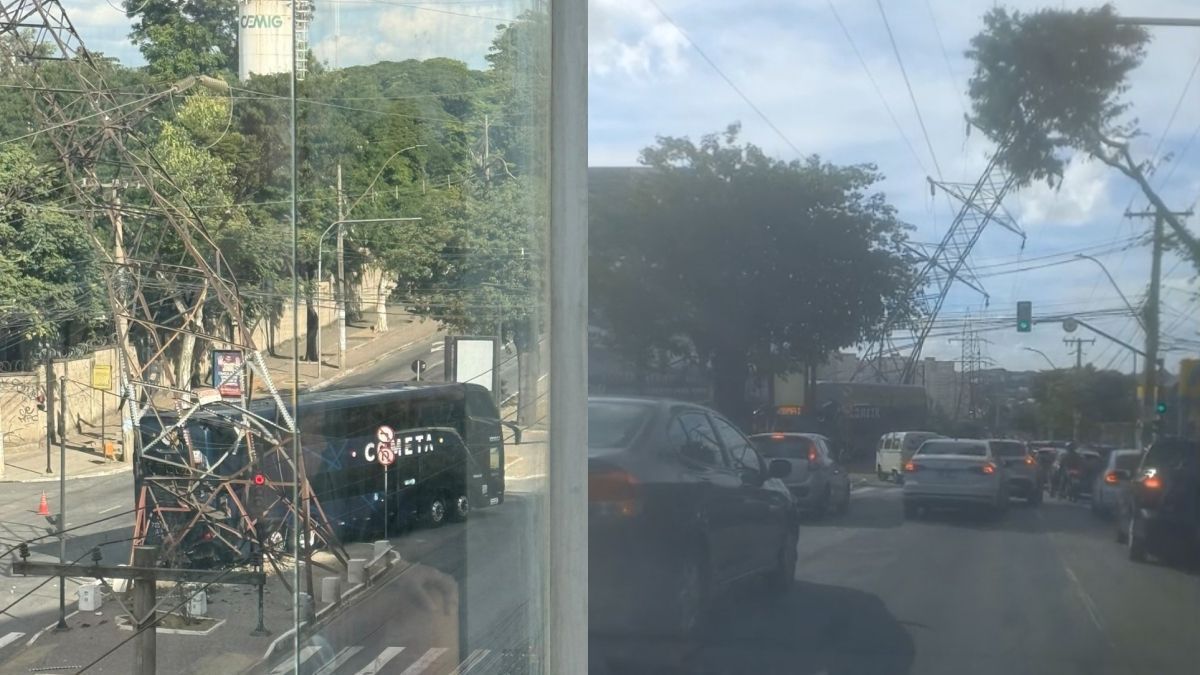 Avenida 'dorme' interditada após ônibus derrubar torre da Cemig em Contagem; não há previsão de liberação