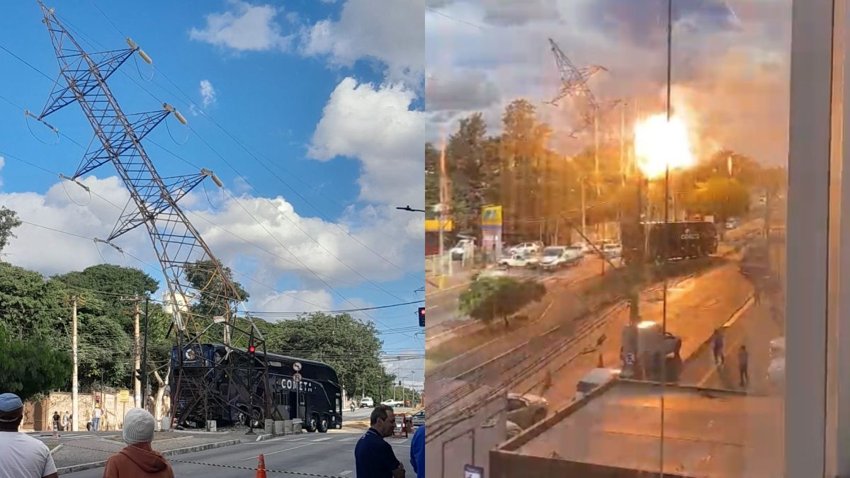 Av. Babita Camargos é liberada, após ônibus bater em torre de alta tensão em Contagem