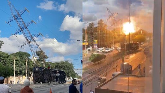 Ônibus derruba torre elétrica: testemunhas gravam explosões na fiação após acidente em Contagem