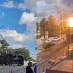 Ônibus derruba torre elétrica: testemunhas gravam explosões na fiação após acidente em Contagem