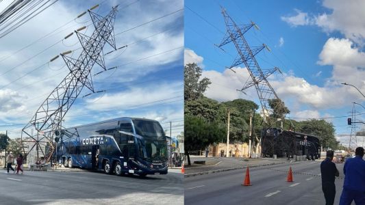 Ônibus derruba torre da Cemig em Contagem
