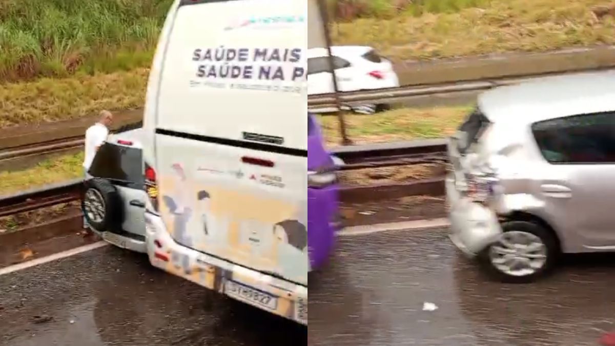 Vídeo: cinco veículos se envolvem em engavetamento durante temporal na BR-040 em BH