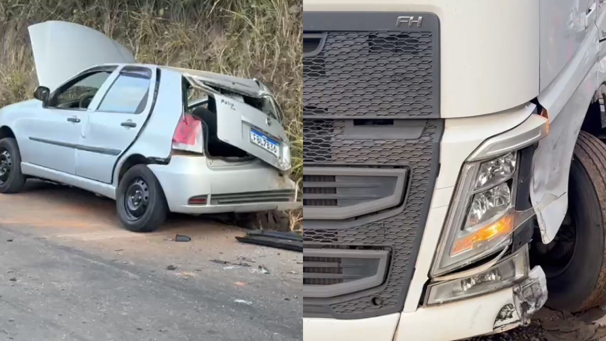 Acidente entre carro e carreta deixa 4 feridos na BR-352 na volta do feriado em Minas
