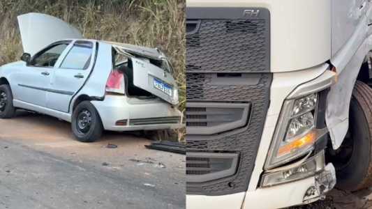 Acidente entre carro e carreta deixa 4 feridos na BR-352 na volta do feriado em Minas