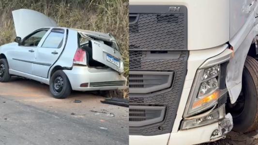 Acidente entre carro e carreta deixa 4 feridos na BR-352 na volta do feriado em Minas