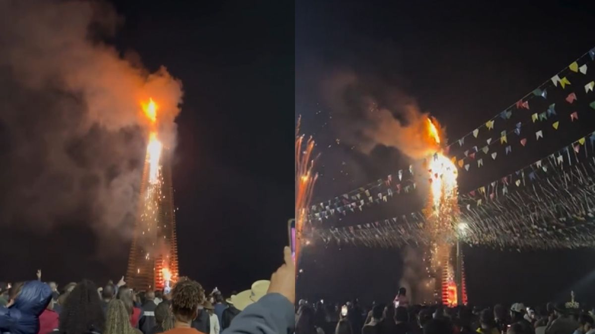 Vídeo: Festa de São João em Ingaí, no Sul de Minas, queima há 24 horas maior fogueira do estado