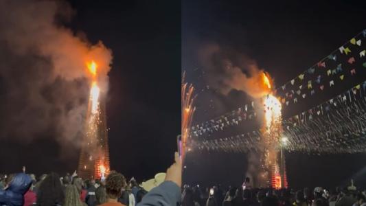 Vídeo: Festa de São João em Ingaí, no Sul de Minas, queima há 24 horas maior fogueira do estado