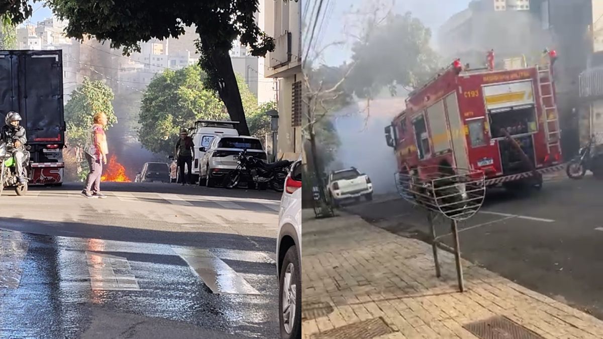 Vídeo: incêndio em carro assusta moradores e enfumaça rua do bairro Cruzeiro, em BH