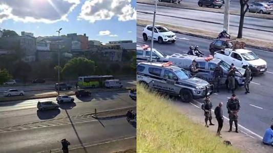 Suspeito de roubar em ônibus é baleado pela PM durante tentativa de fuga em BH