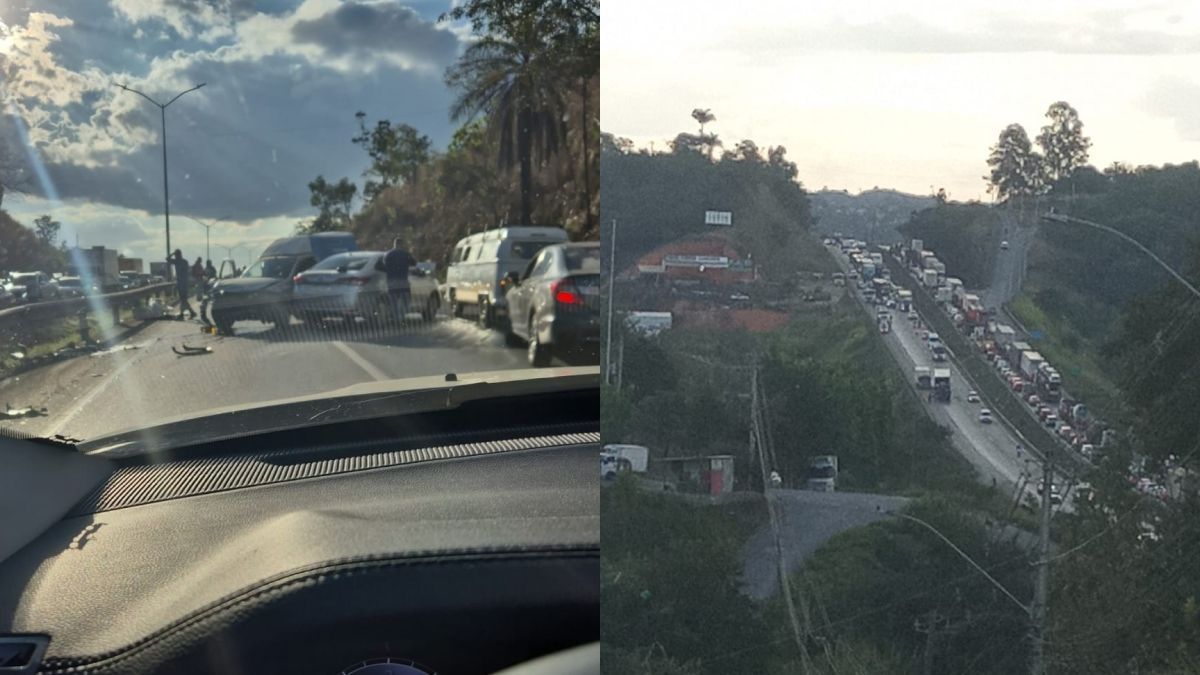 Dois acidentes travam o trânsito na BR-040 em Ribeirão das Neves, na Grande BH