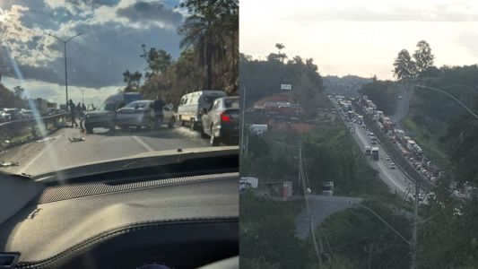 Dois acidentes travam o trânsito na BR 040 em Ribeirão das Neves, na Grande BH
