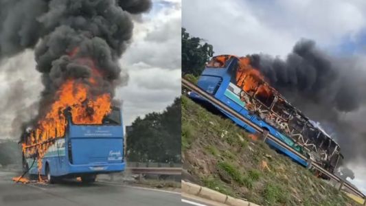 Vídeo: ônibus pega fogo, assusta motoristas e complica o trânsito no Anel Rodoviário de BH