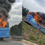 Vídeo: ônibus pega fogo, assusta motoristas e complica o trânsito no Anel Rodoviário de BH