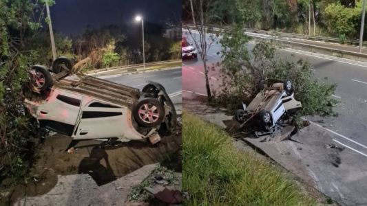 Motorista de app surta, briga com passageira e joga o carro de viaduto em Contagem