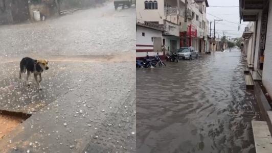 Vídeo: tempestade provoca queda de granizo e alagamentos no Norte de Minas