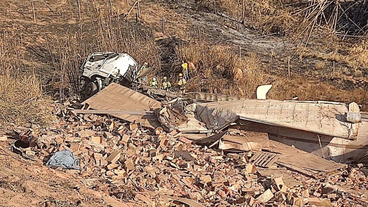Motorista morre após carreta carregada com salsichas cair de ribanceira na BR-452 em MG