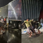 Vídeo: população 'briga' para pegar carga de atum de caminhão envolvido em acidente na Grande BH