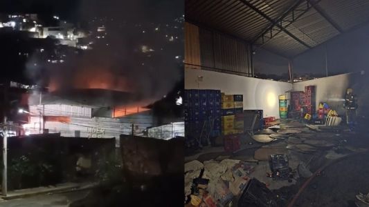 Vídeo: distribuidora de bebidas pega fogo em Santa Luzia, na Grande BH, e mobiliza bombeiros