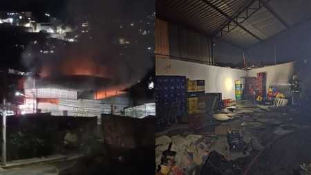 Vídeo: distribuidora de bebidas pega fogo em Santa Luzia, na Grande BH, e mobiliza bombeiros
