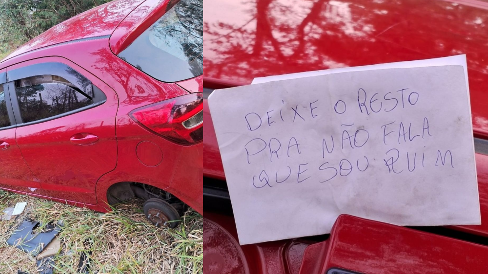 Carro roubado é encontrado com bilhete em SP: 'Deixei o resto para não falar que sou ruim'