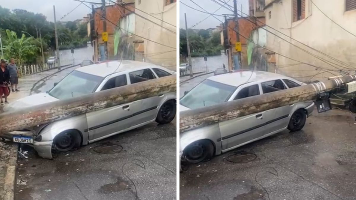 Carro bate, derruba poste e deixa moradores sem luz em BH