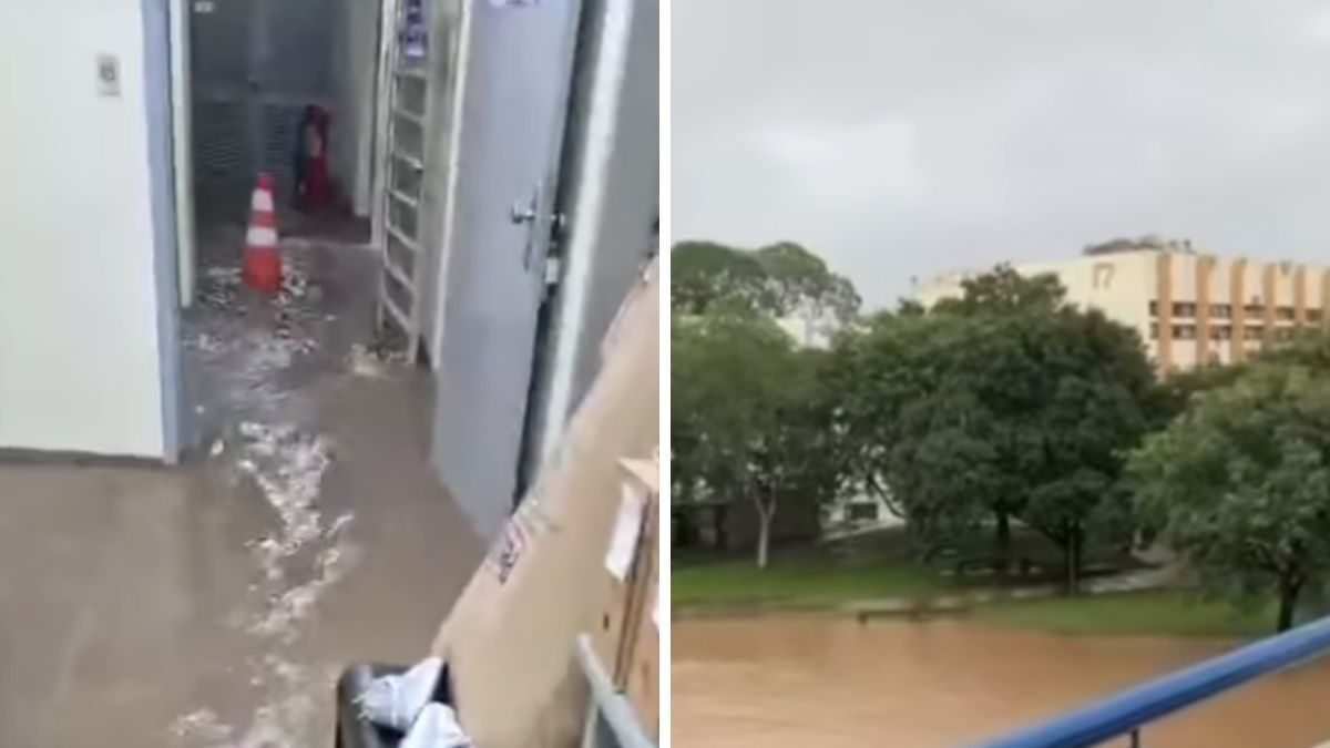 Chuvas no RS: enchente invade prédios de universidade, e aulas são canceladas