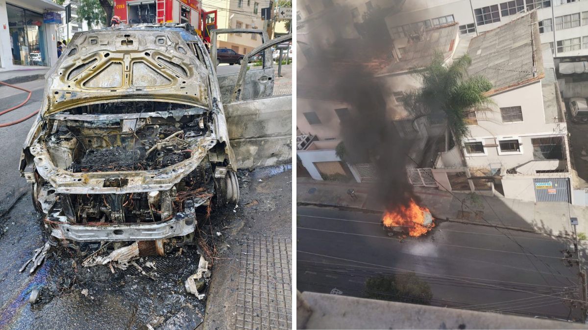 Vídeo: carro estacionado é consumido pelo fogo e mobiliza Bombeiros em BH