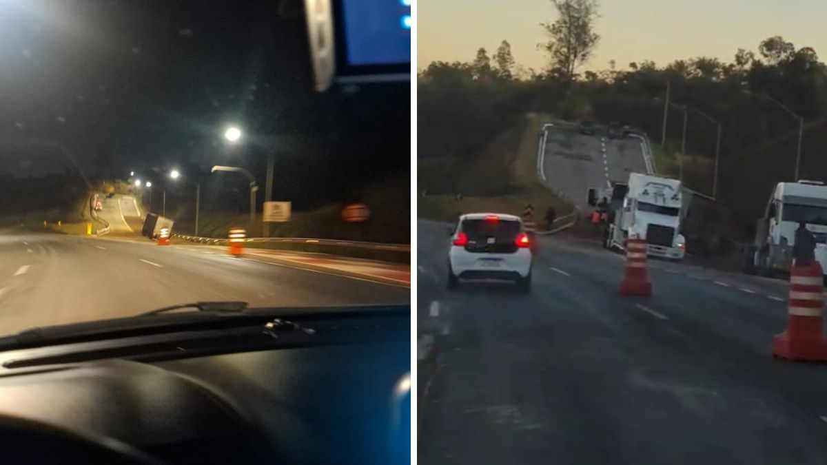 Caminhão báu perde o freio e acessa área de escape do Anel Rodoviário, em BH
