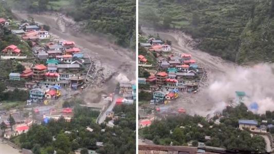 Enchente atinge vila no Himalaia indiano