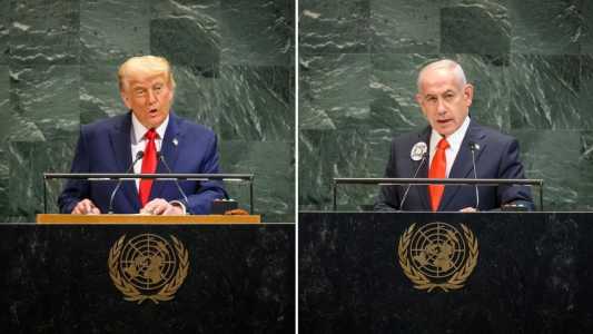 Donald Trump e Benjamin Netanyahu discursando na ONU