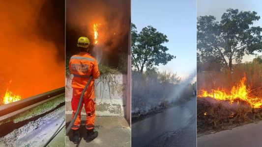 Bombeiros combatem incêndios florestais em MG