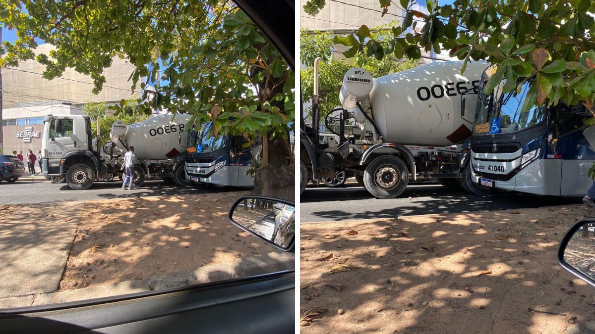 Batida entre caminhão e ônibus trava totalmente pista da Barão Homem de Melo, no sentido Centro