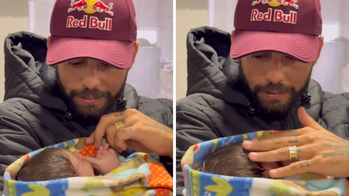 Emocionado, Pedro Scooby reencontra bebê de 12 dias resgatado por ele: 'Muito especial'