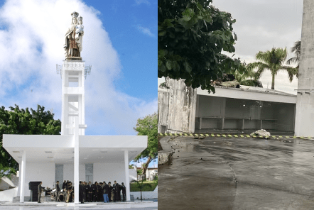 Antes e depois da estátua de Nossa Senhora do Carmo em Carmópolis, Sergipe