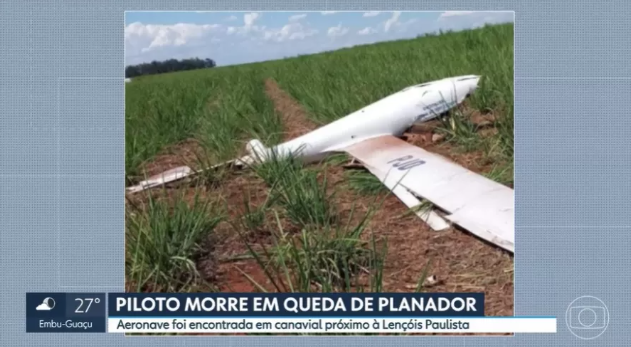 Avião planador cai em canavial no interior de São Paulo