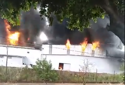 Vídeo: incêndio de grandes proporções atinge fábrica de colchões no interior de SP