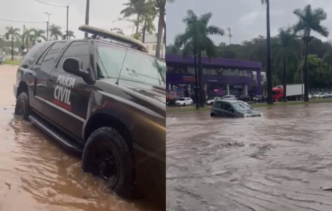 Vídeo: alagamento na Antônio Carlos deixa viatura ilhada e causa prejuízos de R$ 50 mil