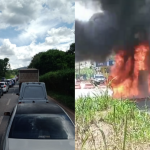 Vídeo: incêndio em caminhão interdita BR-381 em Sabará; congestionamento é de 13km