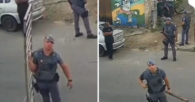 PMs são flagrados quebrando câmera de monitoramento em comunidade do Guarujá, em SP