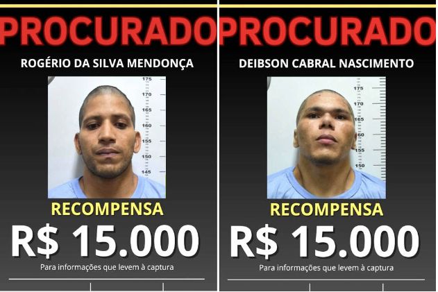 Polícia oferece R$ 15 mil em recompensa por informações que ajudem na captura dos presos de Mossoró