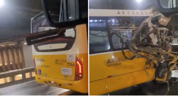 Vídeo: após acidente, ônibus circula 'pela metade' em viaduto no Rio de Janeiro