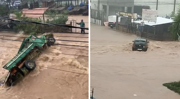 Vídeo: enxurrada tomba e arrasta caminhão em Nova Serrana, no Centro-Oeste mineiro
